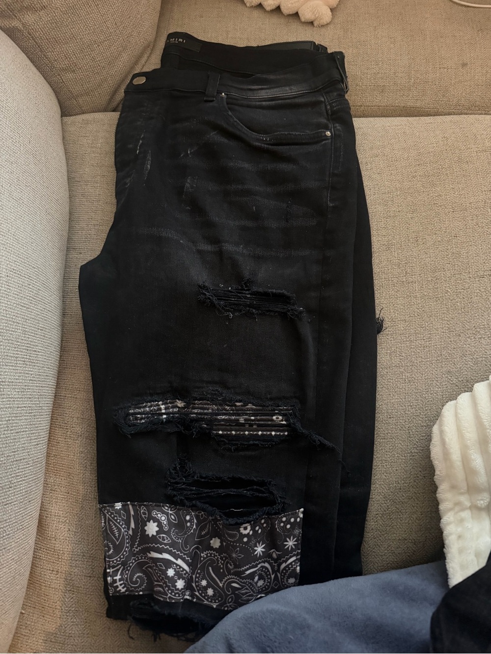 AMIRI Black Slim Straight Jeans with Bandana Patch